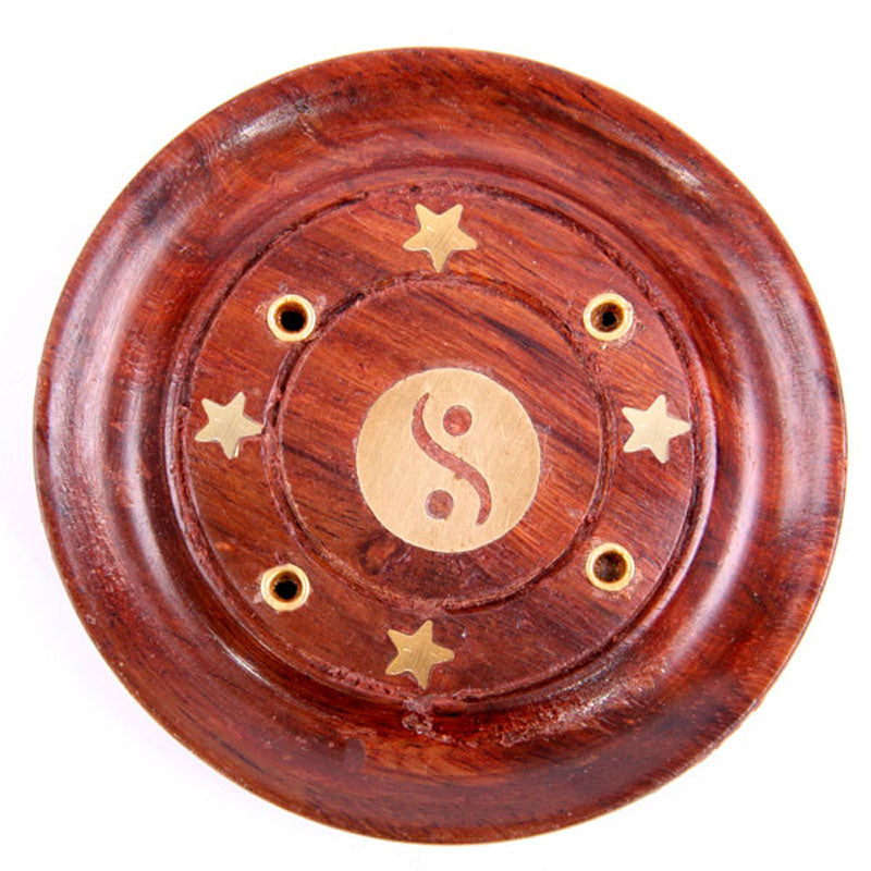 Decorative Sheesham Wood Round Yin Yang Ashcatcher IF166-0