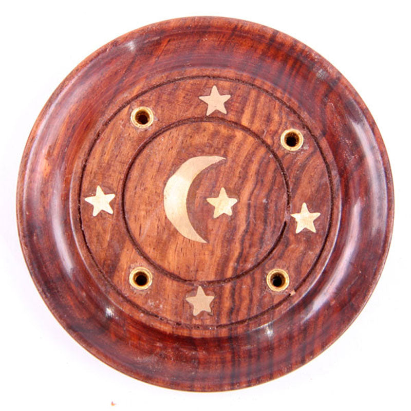 Decorative Sheesham Wood Round Ashcatcher Moon and Stars IF167-0