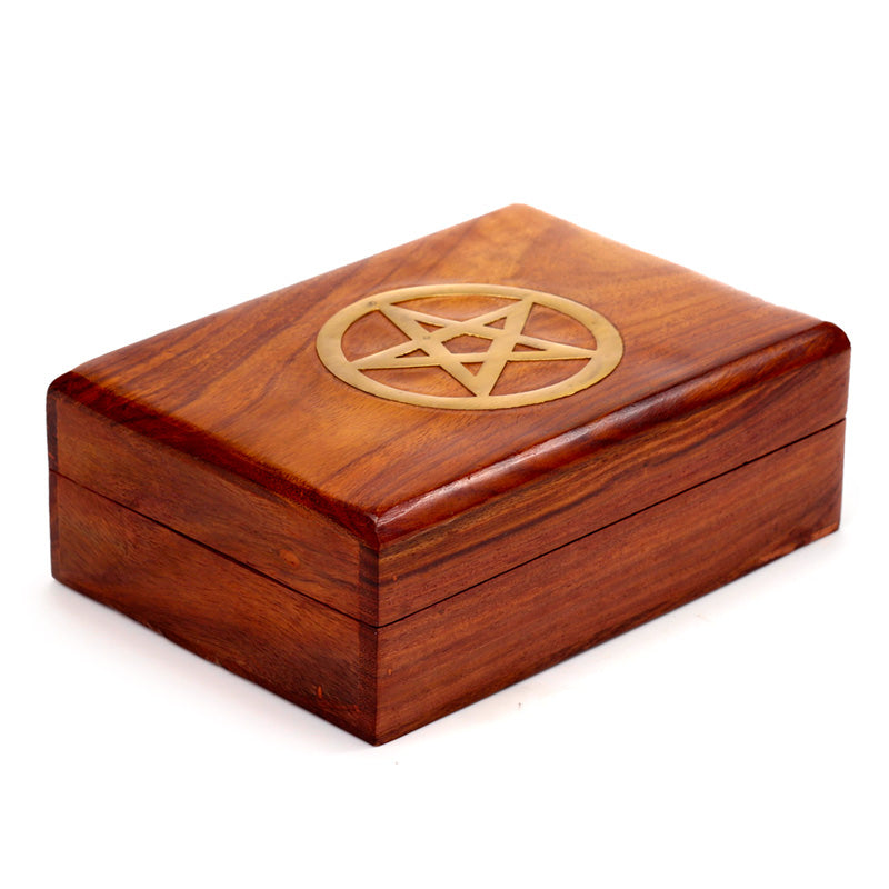 Decorative Sheesham Wood Pentagram 17.5cm Trinket Box IF182-0