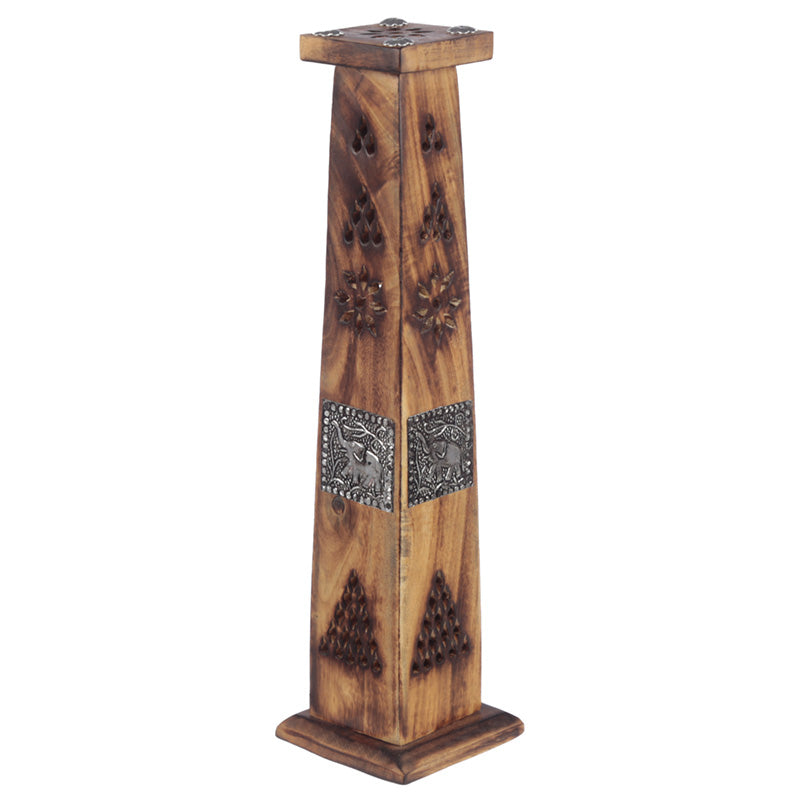 Decorative Elephant Inlay Wooden Tower Incense Burner Box IF216-0