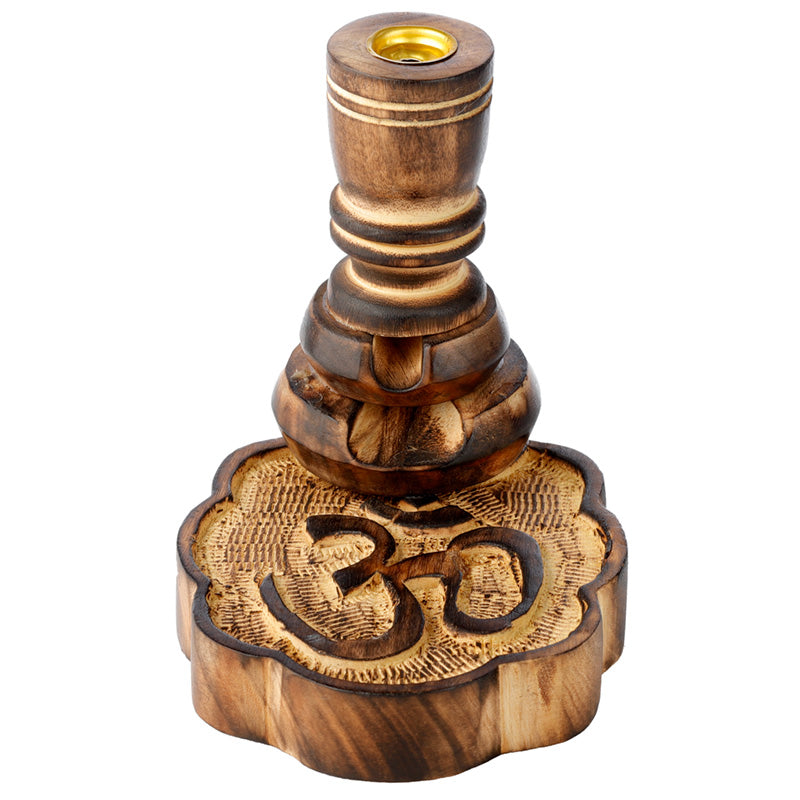 Carved Mango Wood Backflow Incense Burner - Om IF254-0