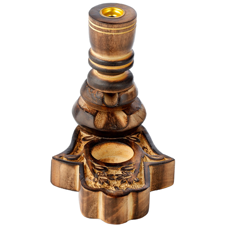 Garden Carved Mango Wood Backflow Incense Burner - Hamsa IF255-0