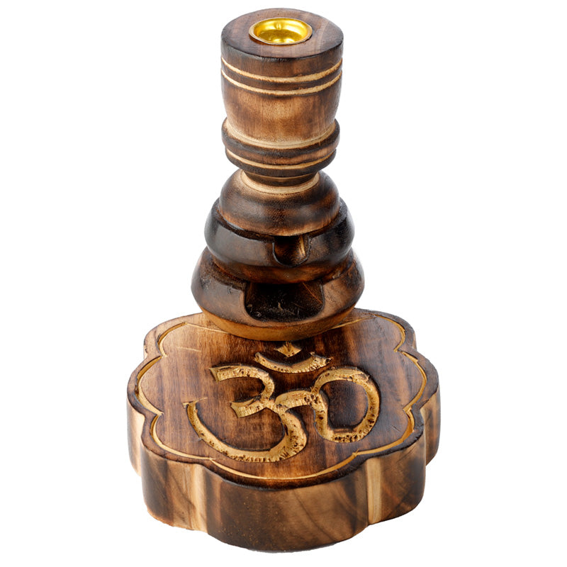 Carved Om Mango Wood Backflow Incense Burner IF256-0