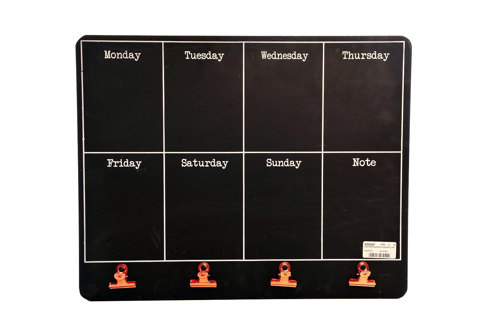 Black Weekly Memo Board With Copper Clips-0