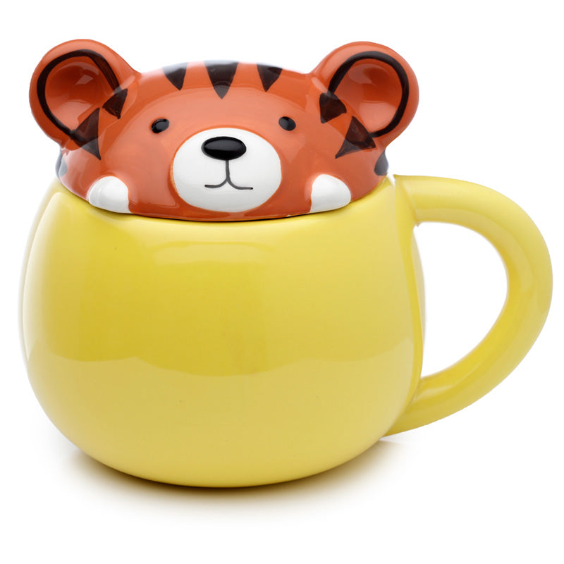 Peeping Lid Ceramic Lidded Animal Mug - Adoramals Tiger LMUG04-0