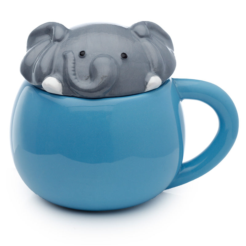 Peeping Lid Ceramic Lidded Animal Mug - Adoramals Elephant LMUG07-0