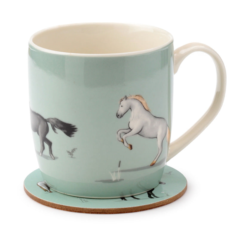 Porcelain Mug & Coaster Set - Willow Farm Horses MUGC28-0