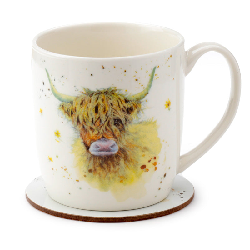 Porcelain Mug & Coaster Set - Jan Pashley Highland Coo Cow MUGC32-0