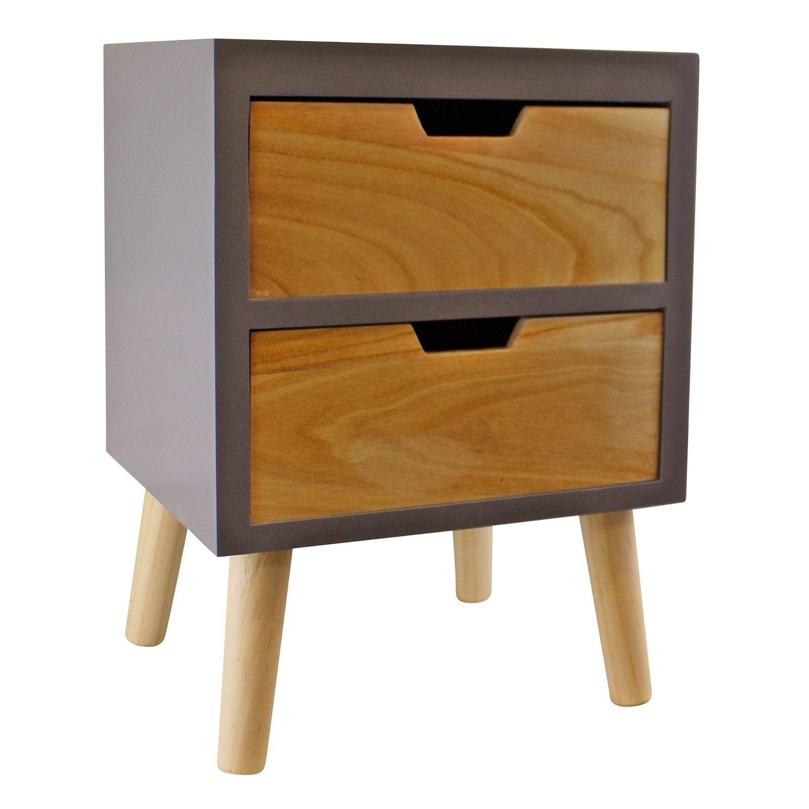 2 Drawer Chest In Grey Finish With Natural Drawers & Removable Legs-2