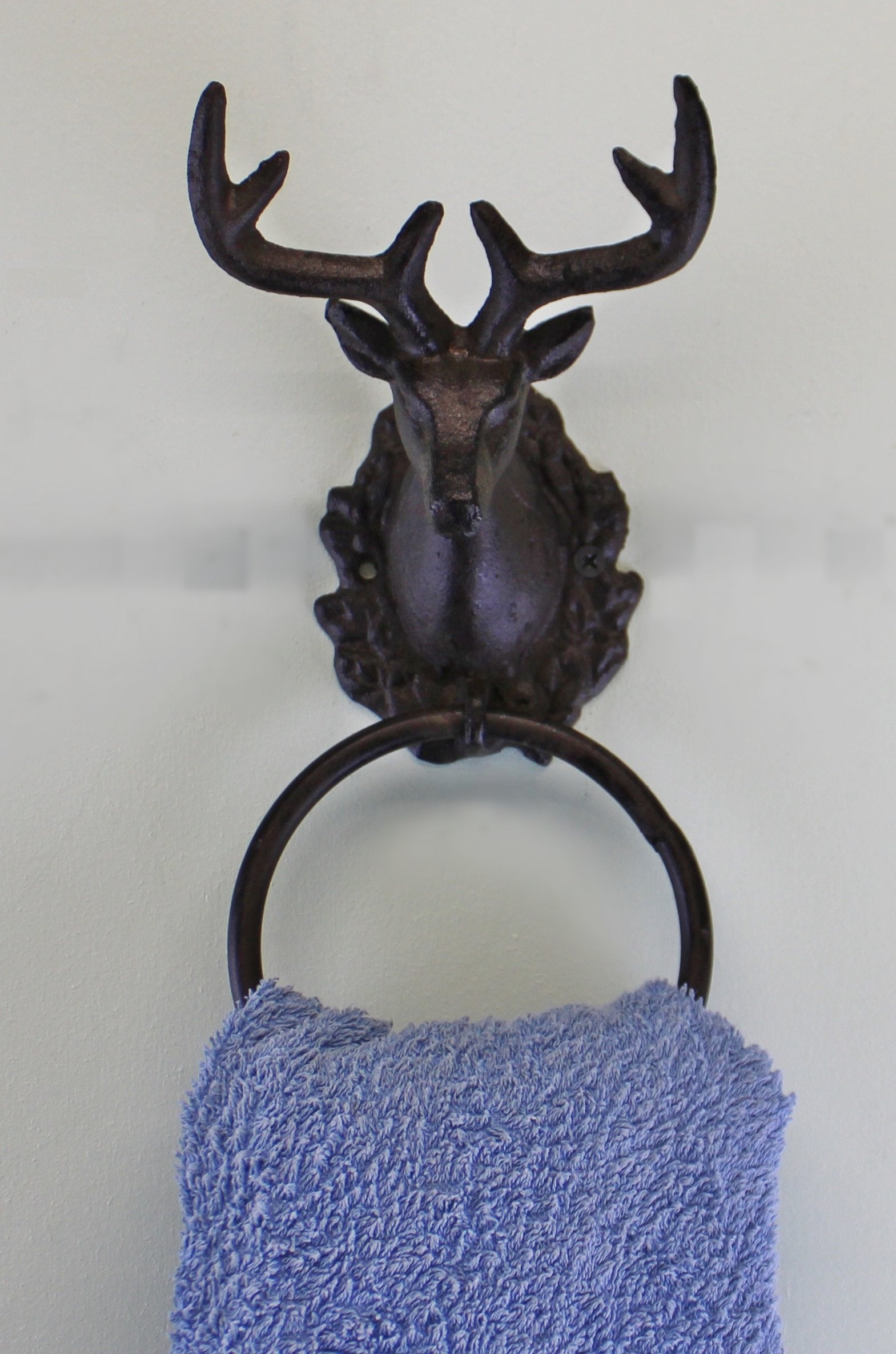 Cast Iron Rustic Towel Ring, Stag Head Design-2