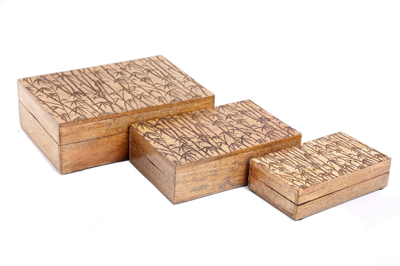 Bamboo Carved Boxes Set of Three-0