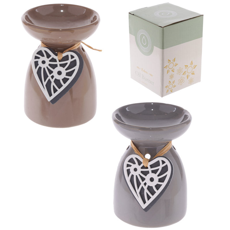 Ceramic Oil Burner - Wooden Heart Motif OB246-0