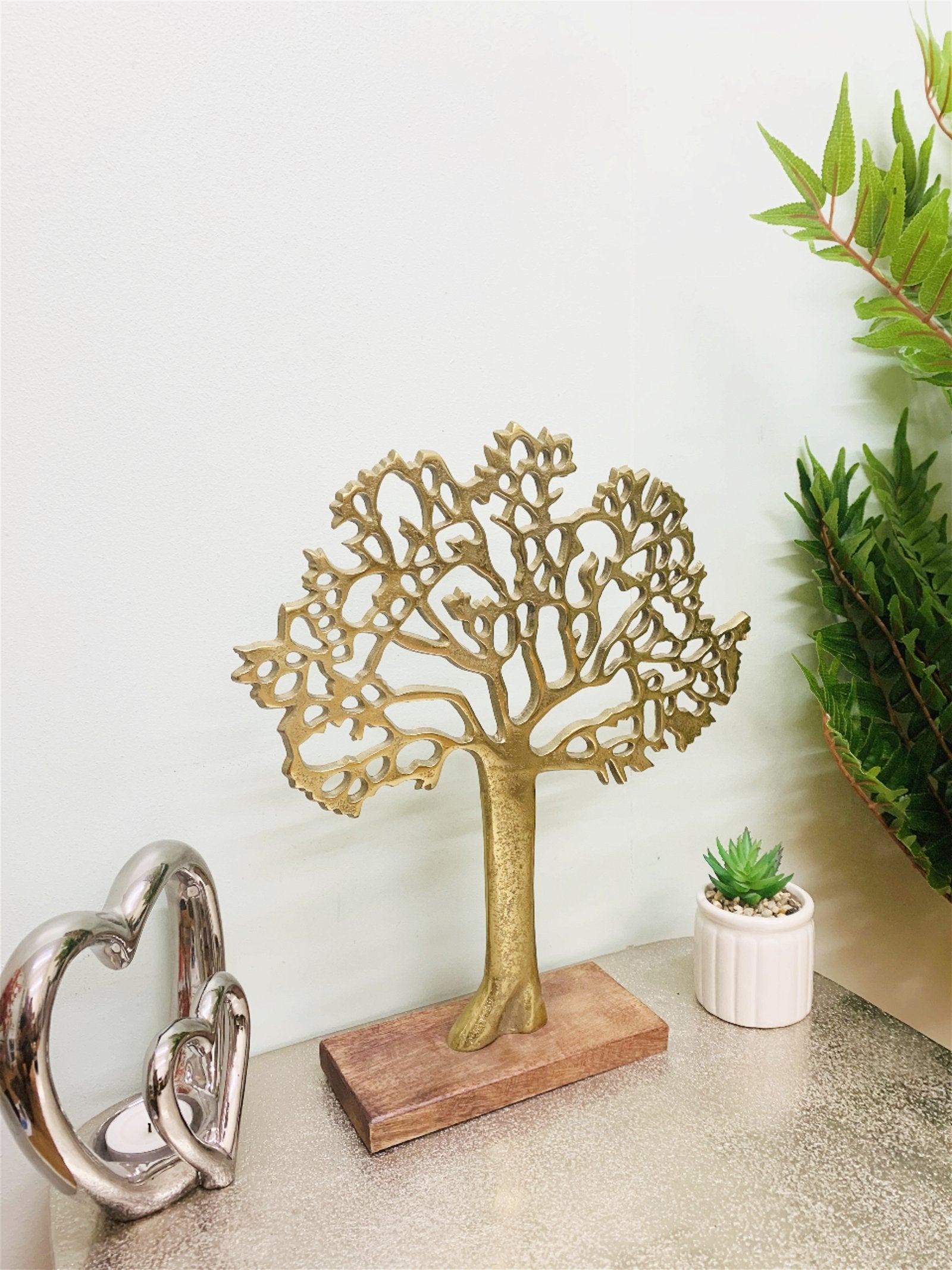 Antique Gold Tree On Wooded Base 27cm-3