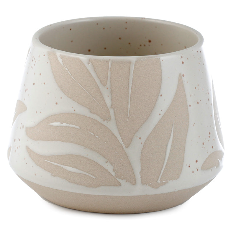 Decorative Stoneware Indoor Freestanding Planter/Small Plant Pot - Florens Hesperantha Cream Glaze Relief  PLAN41-0