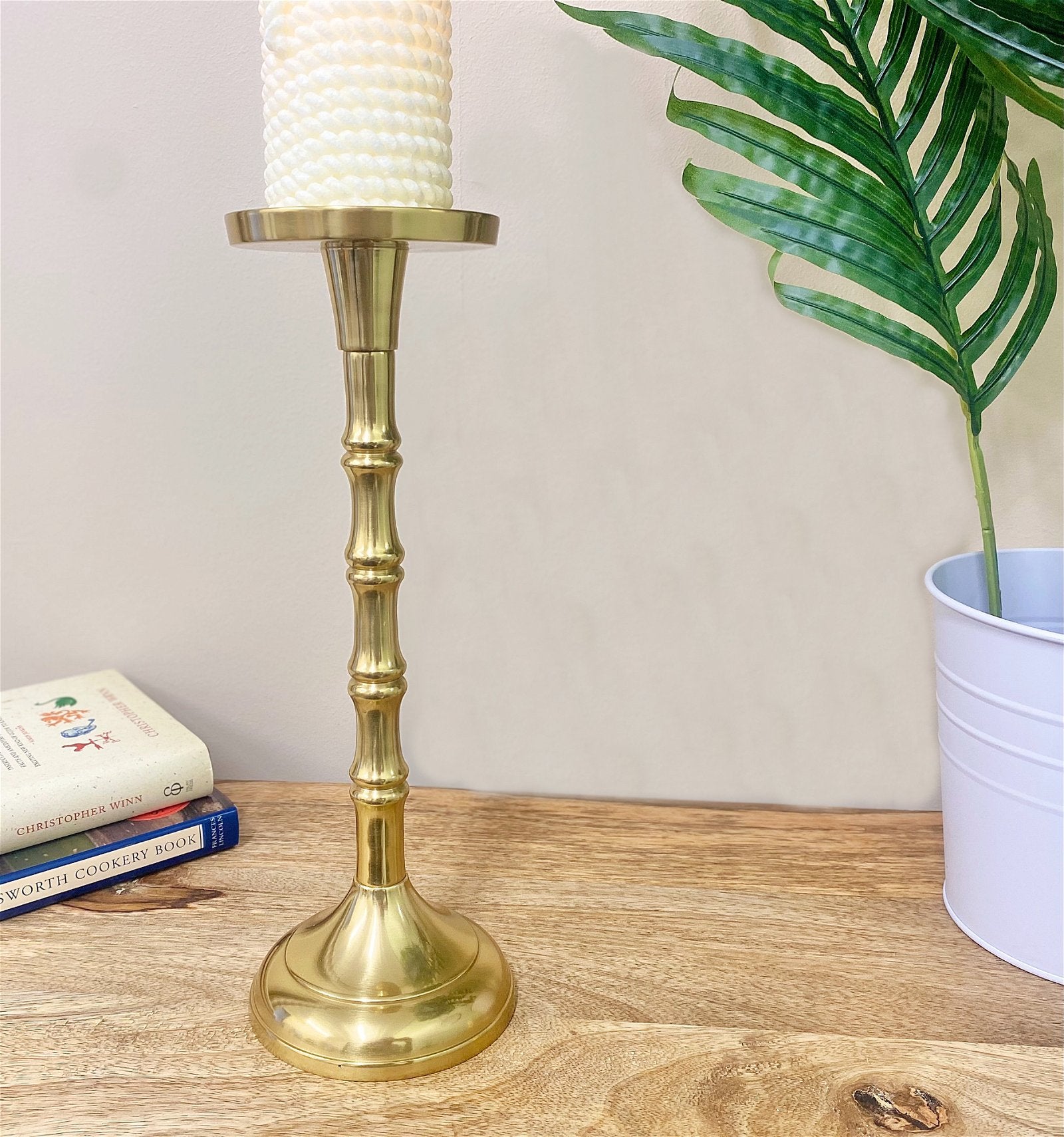 Brass Metal Pillar Candlestick 29cm-1