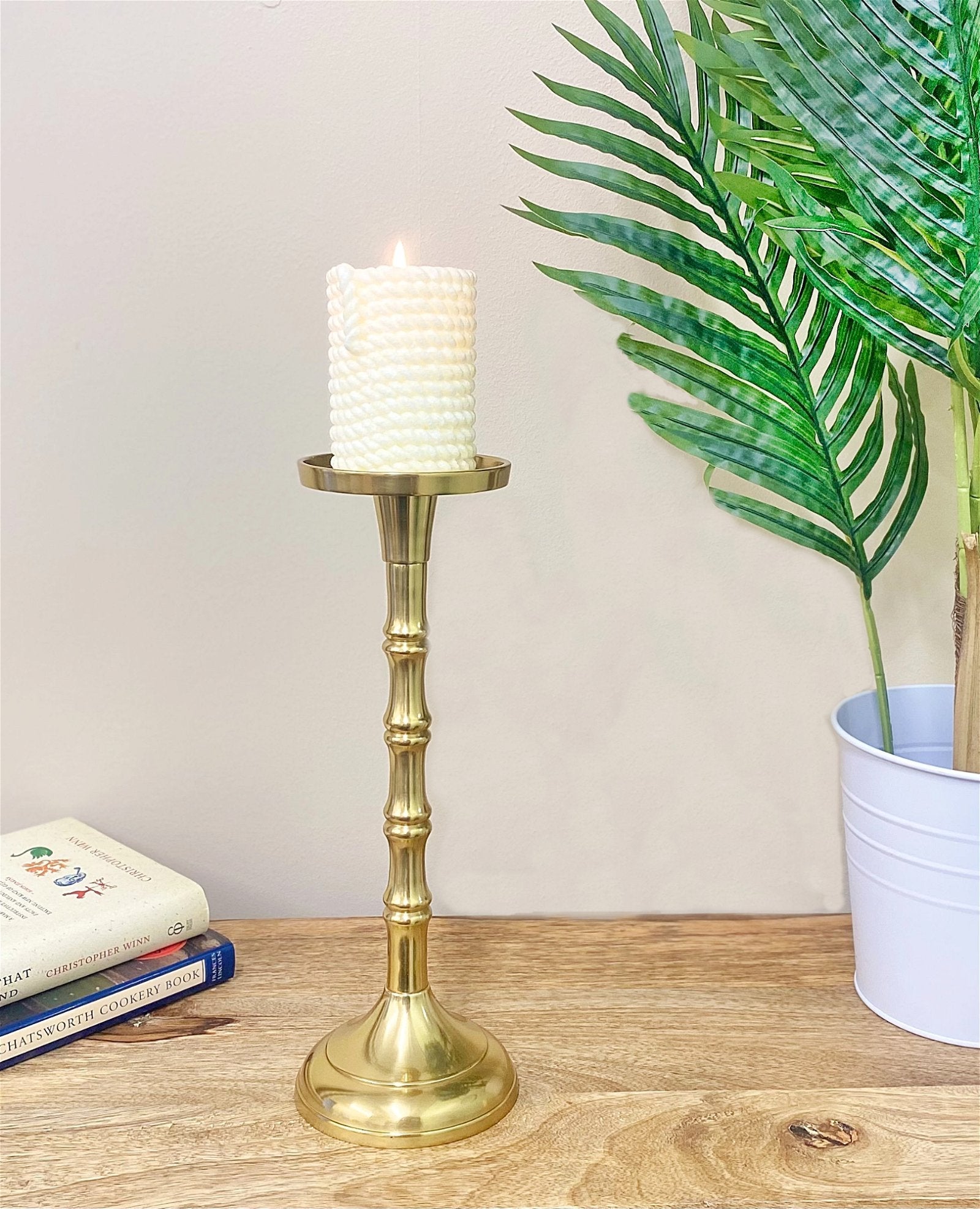 Brass Metal Pillar Candlestick 29cm-3