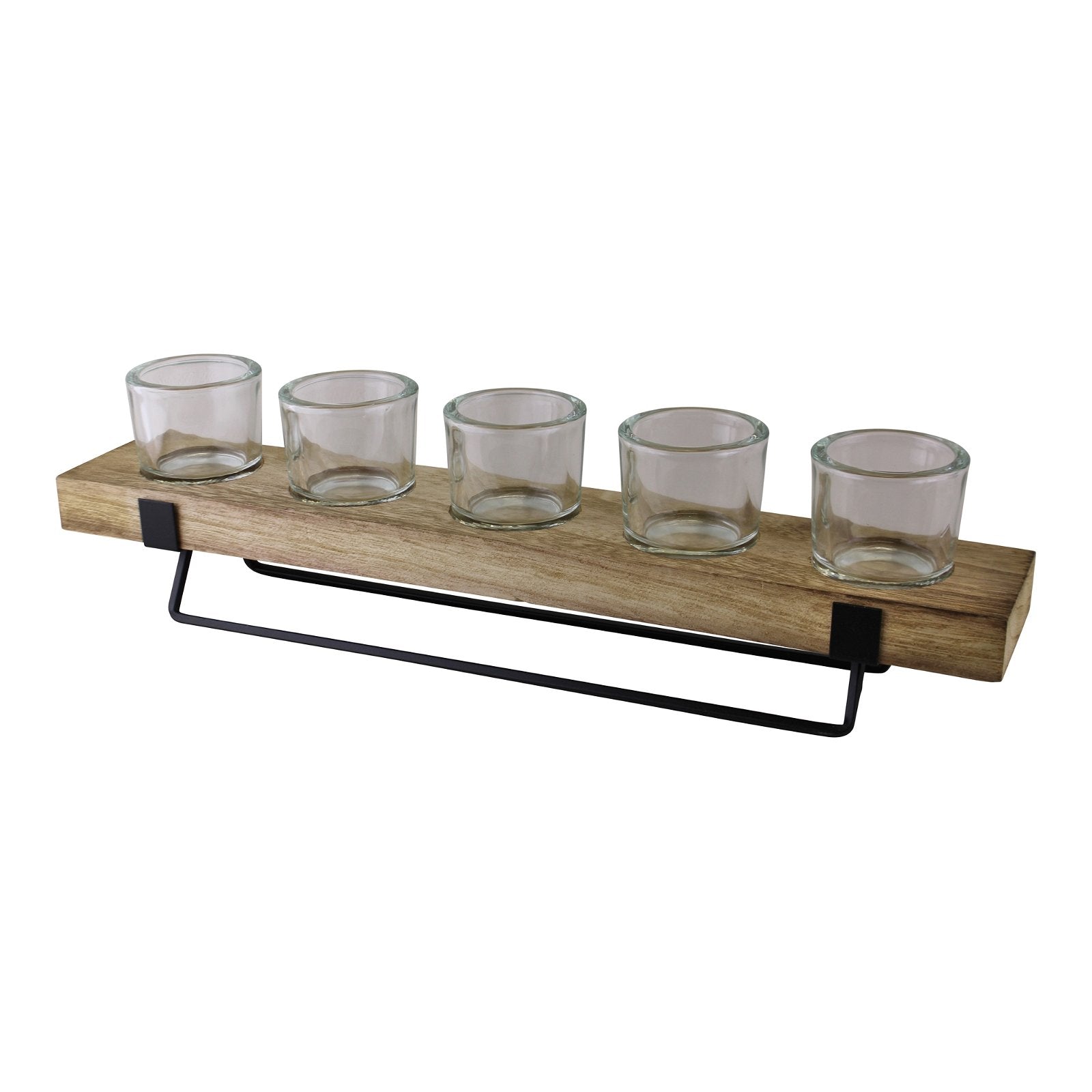 5 Piece Glass, Wood & Metal Tealight Holder-4