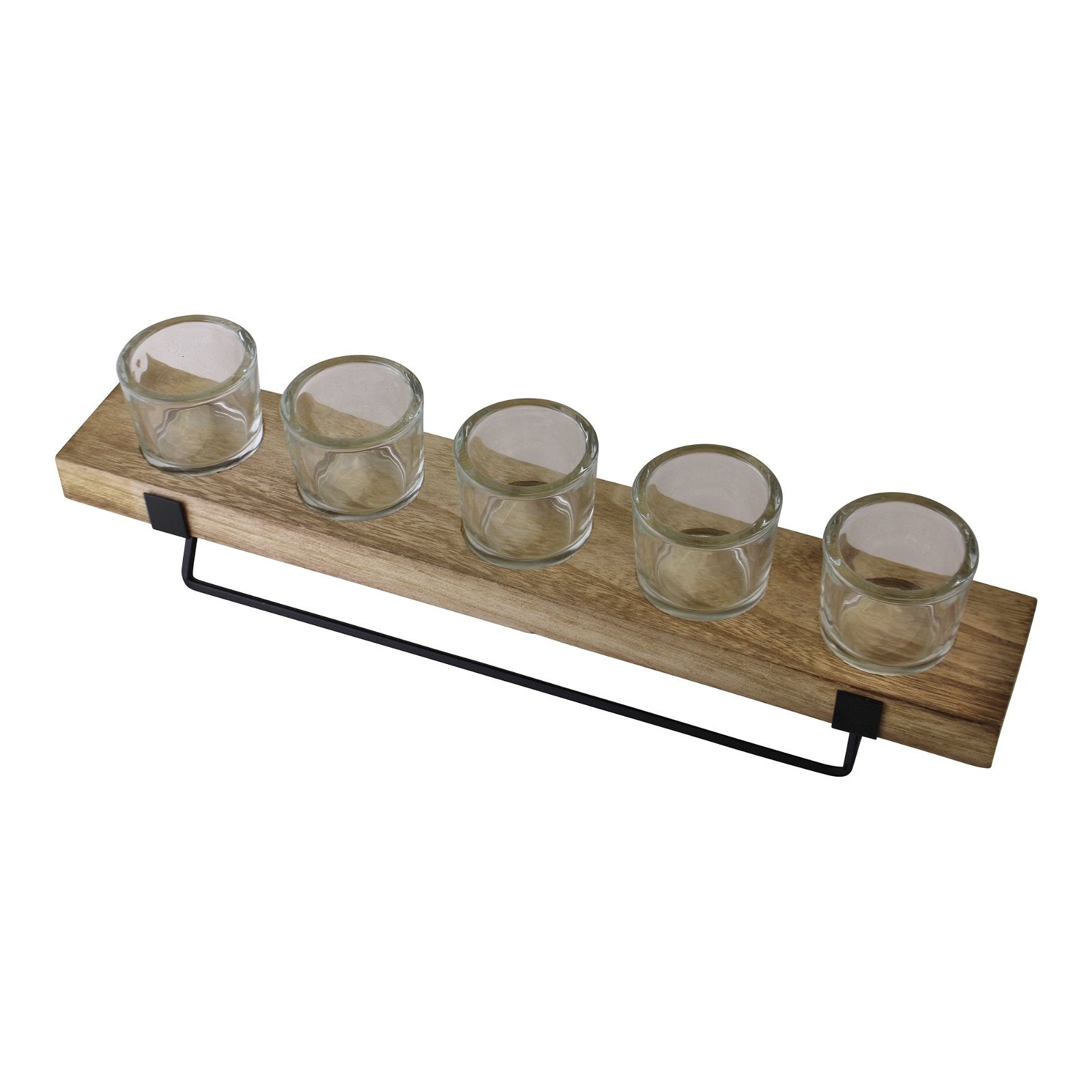 5 Piece Glass, Wood & Metal Tealight Holder-3