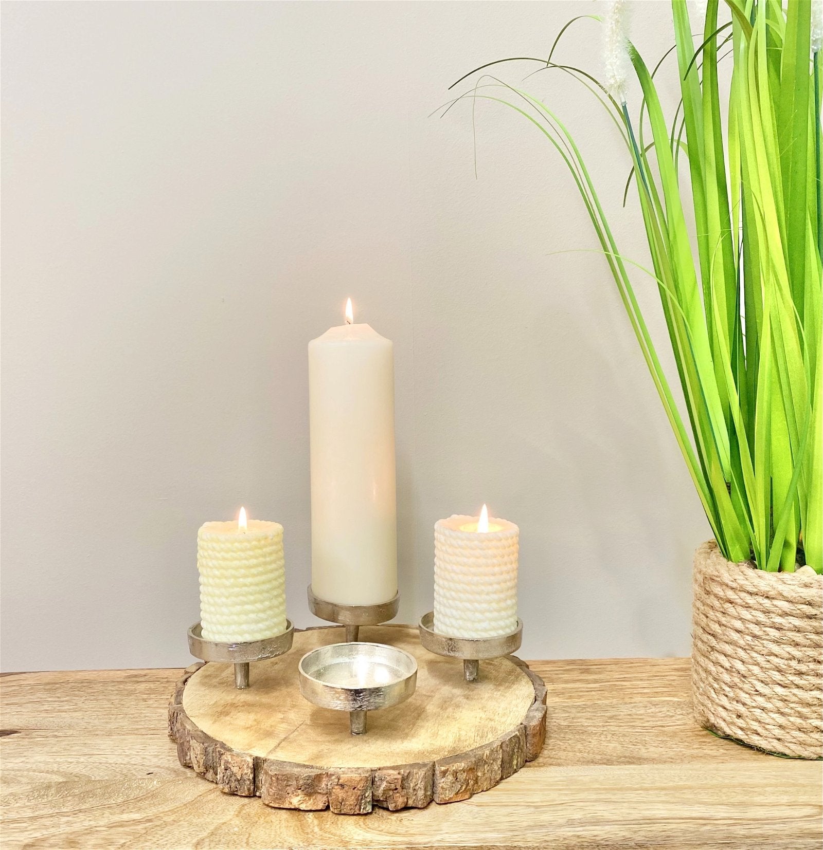 Candle Holder On Wooden Base 28cm-4