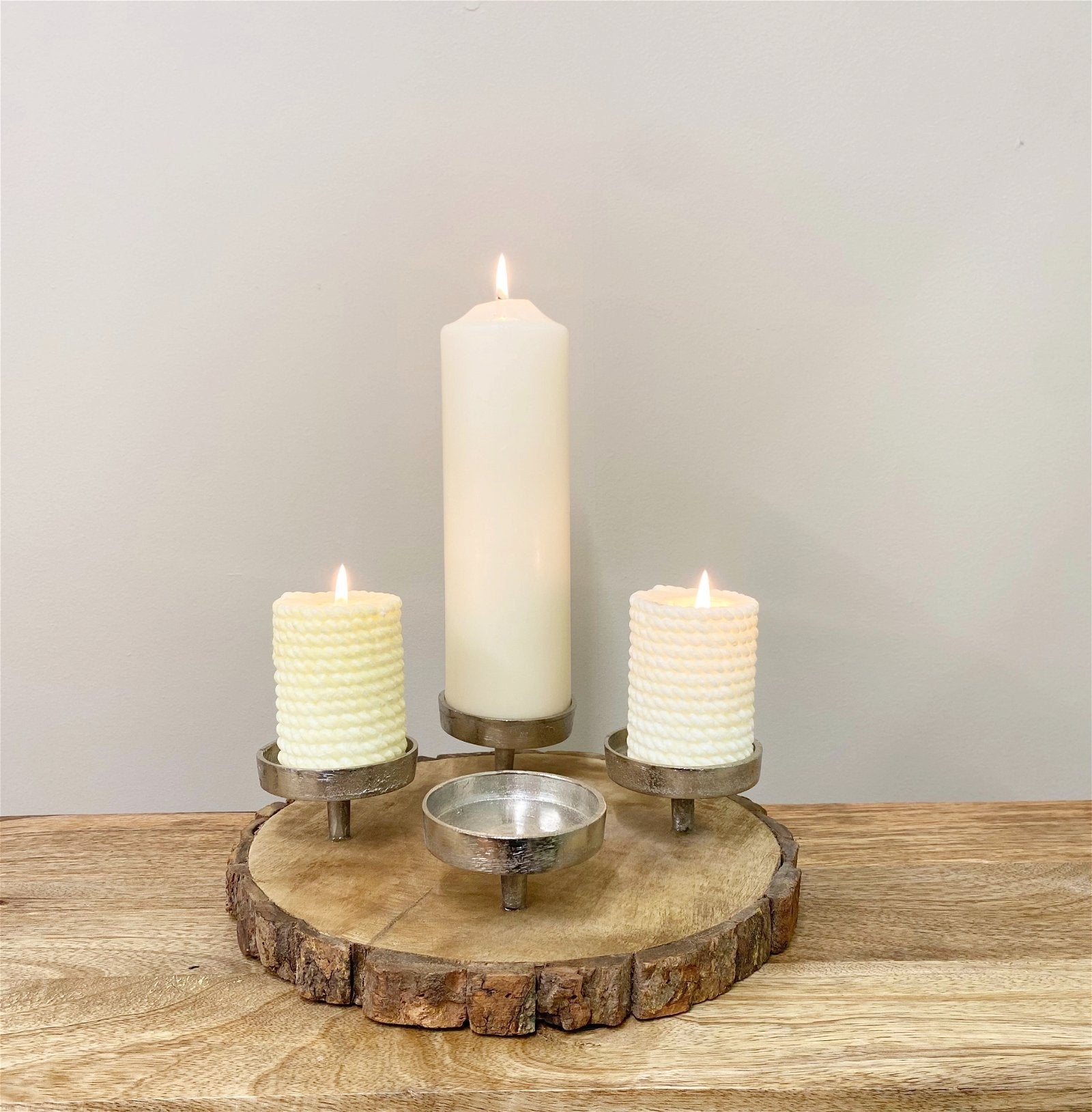 Candle Holder On Wooden Base 28cm-3