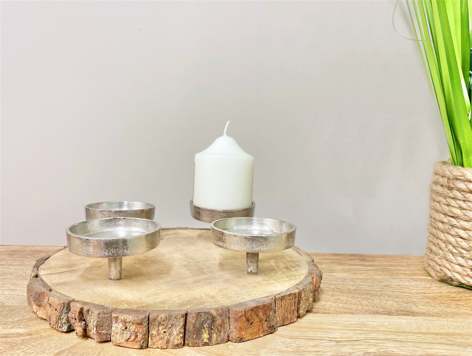 Candle Holder On Wooden Base 28cm-1