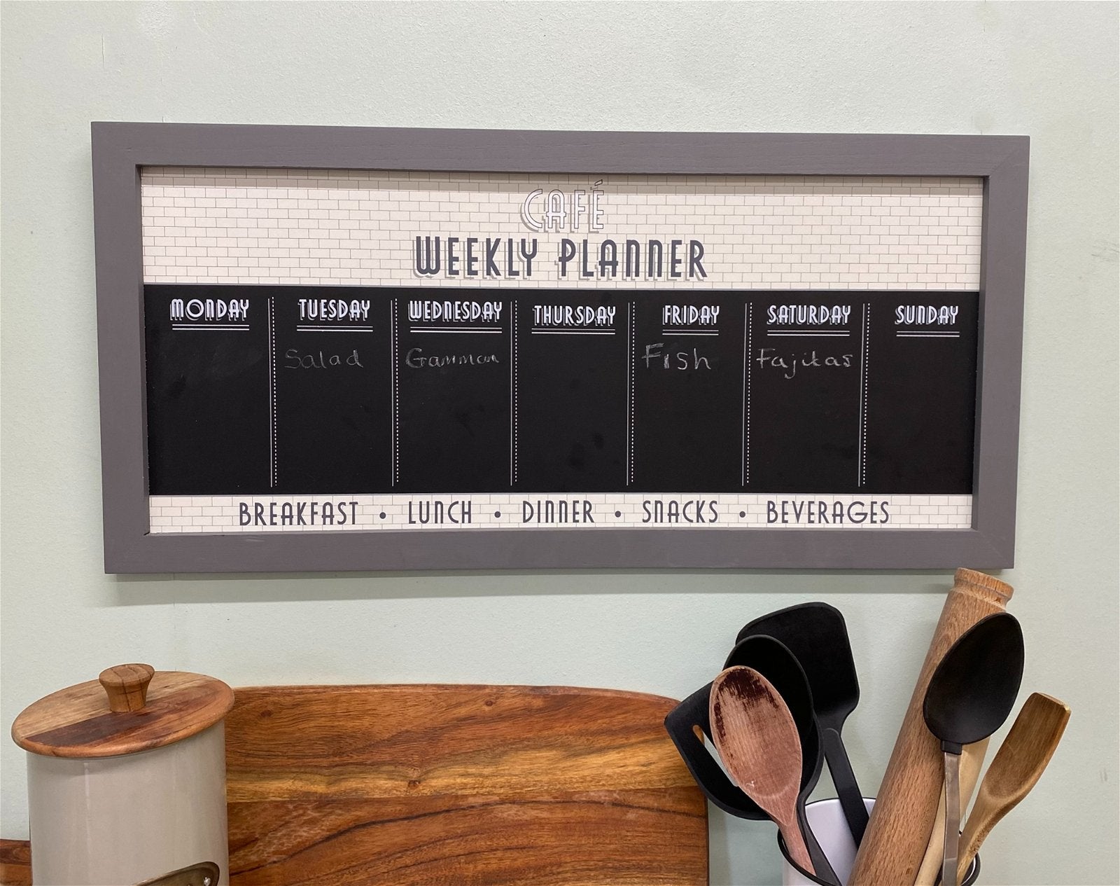 Bistro Cafe Wooden Grey Chalkboard Week Planner 67cm-3