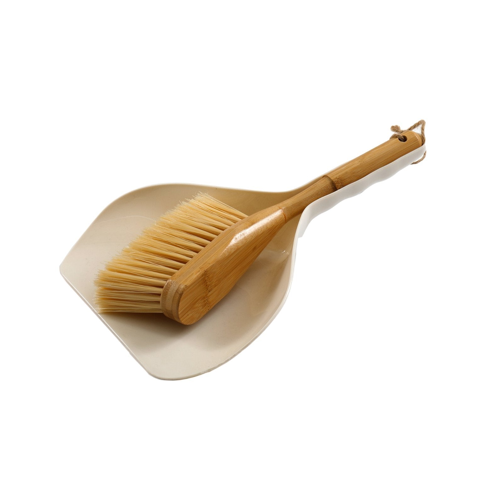 Cream Dustpan & Bamboo Wooden Brush-0