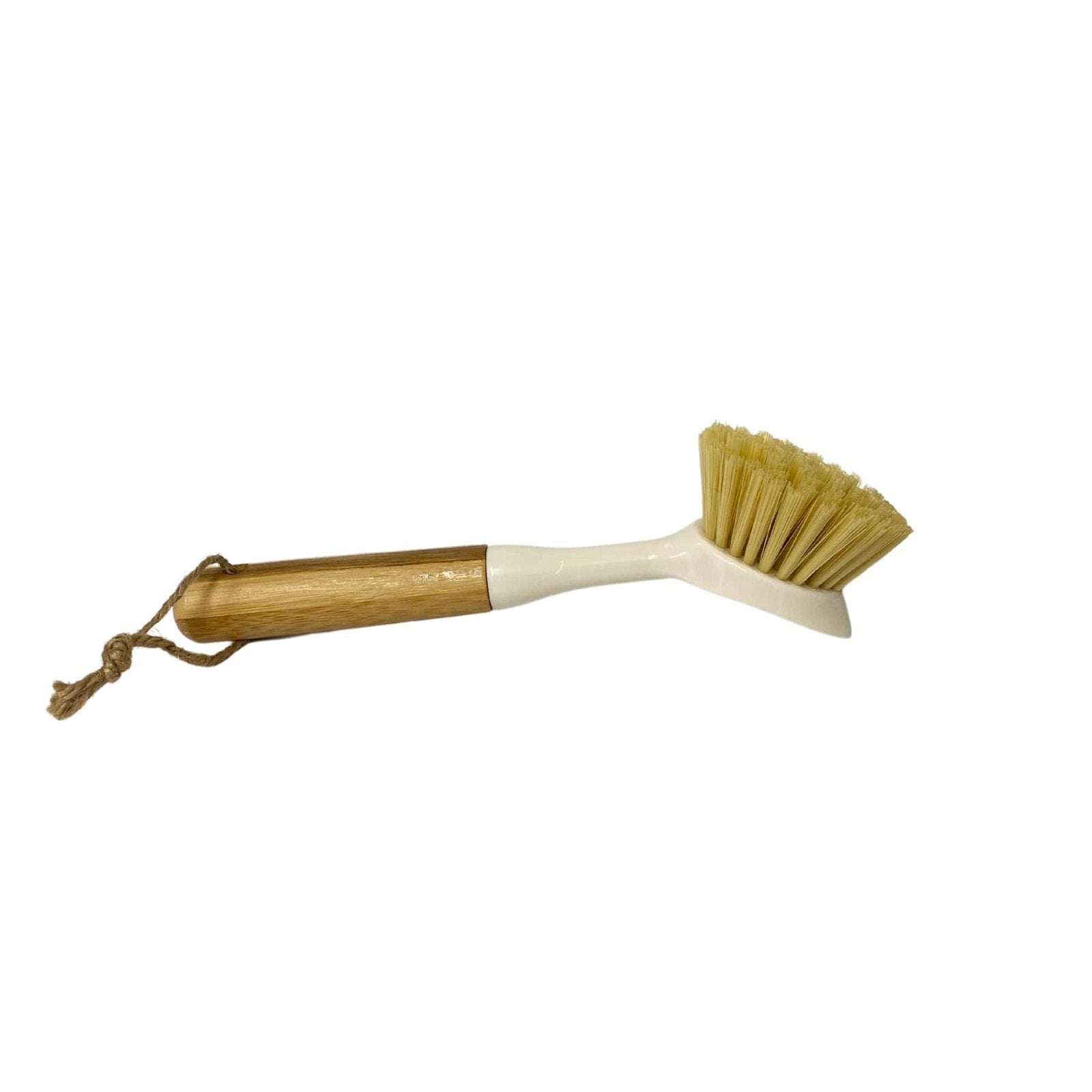 Cream Washing Up Brush with Bamboo Wooden Handle-0