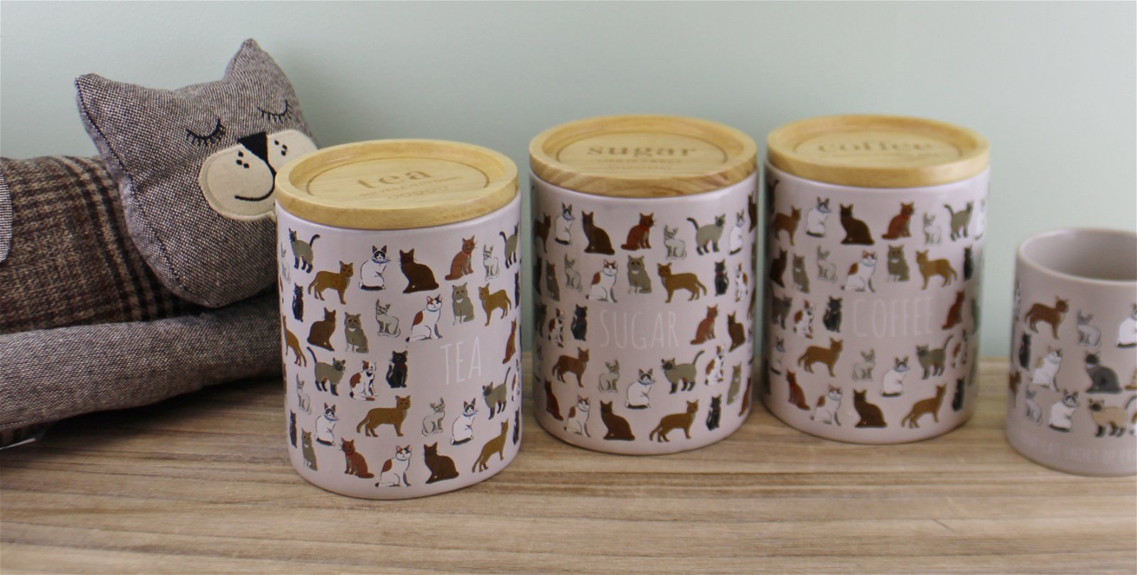 Ceramic Cat Design Tea,Coffee & Sugar Canisters-1