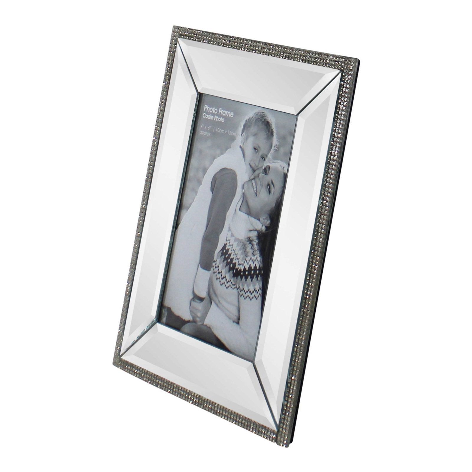 4 x 6 Mirrored Freestanding Photo Frame With Crystal Detail-2