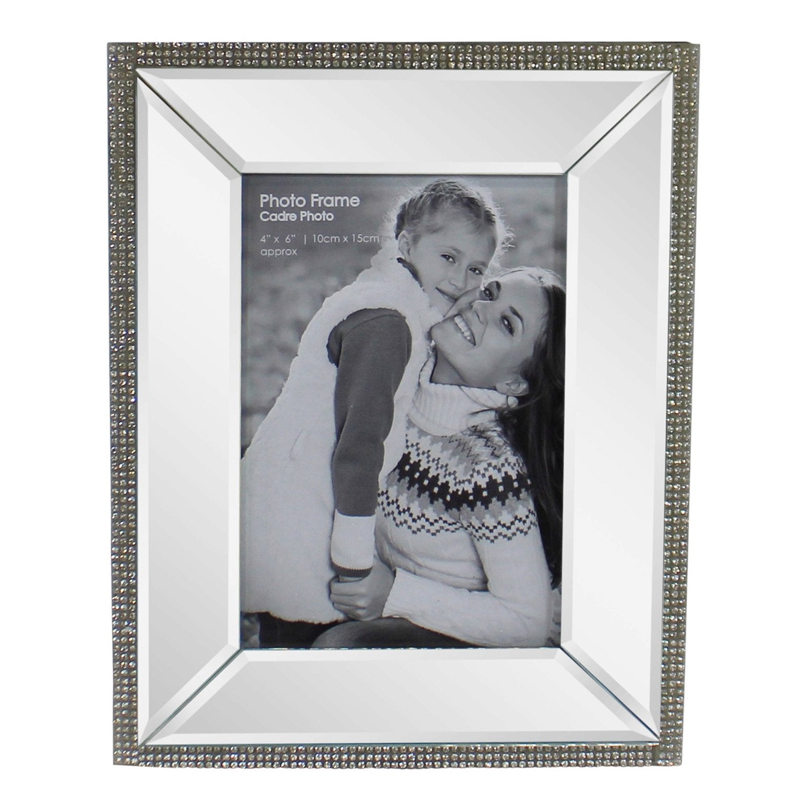 4 x 6 Mirrored Freestanding Photo Frame With Crystal Detail-0