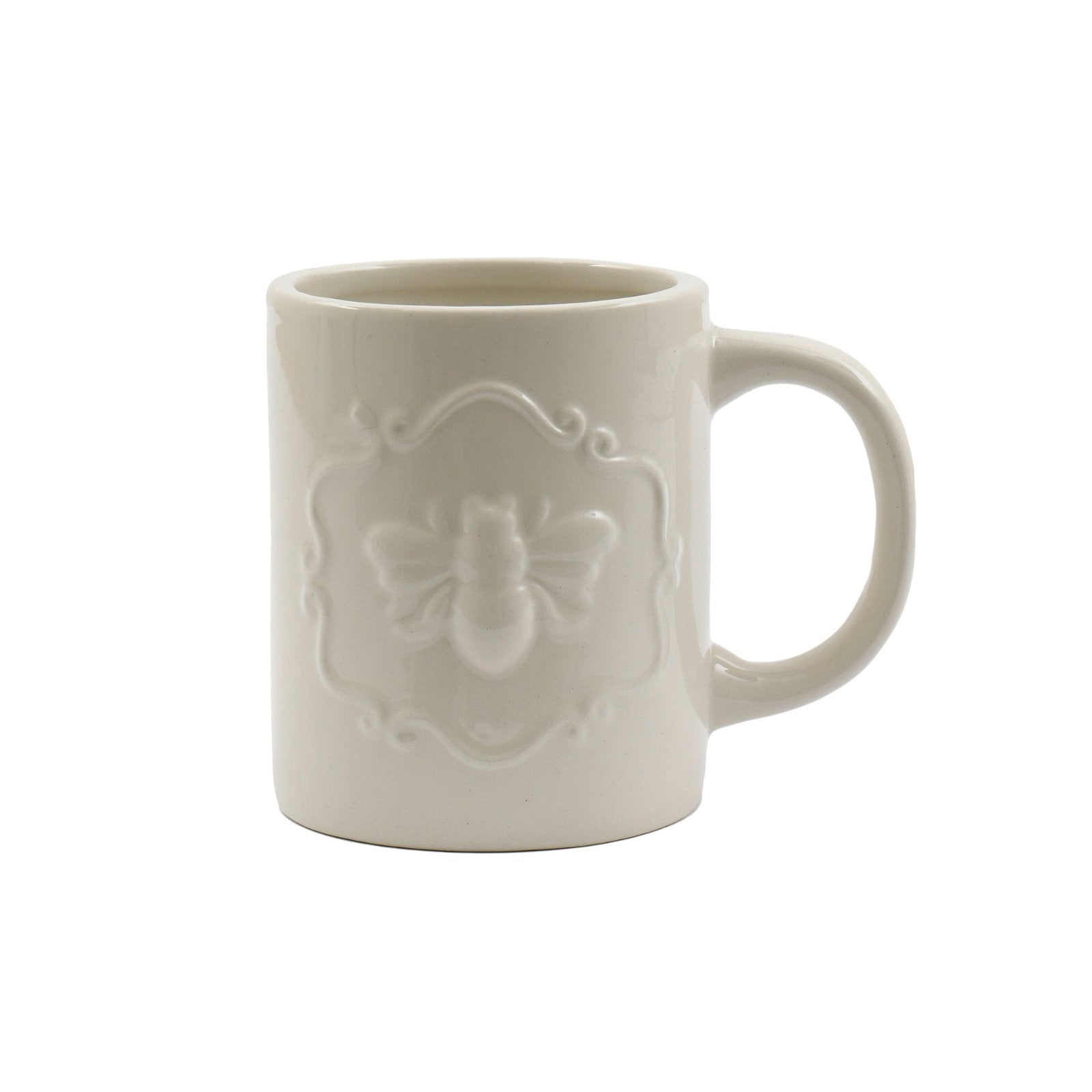 Cream Ceramic Embossed Bee Mug-0