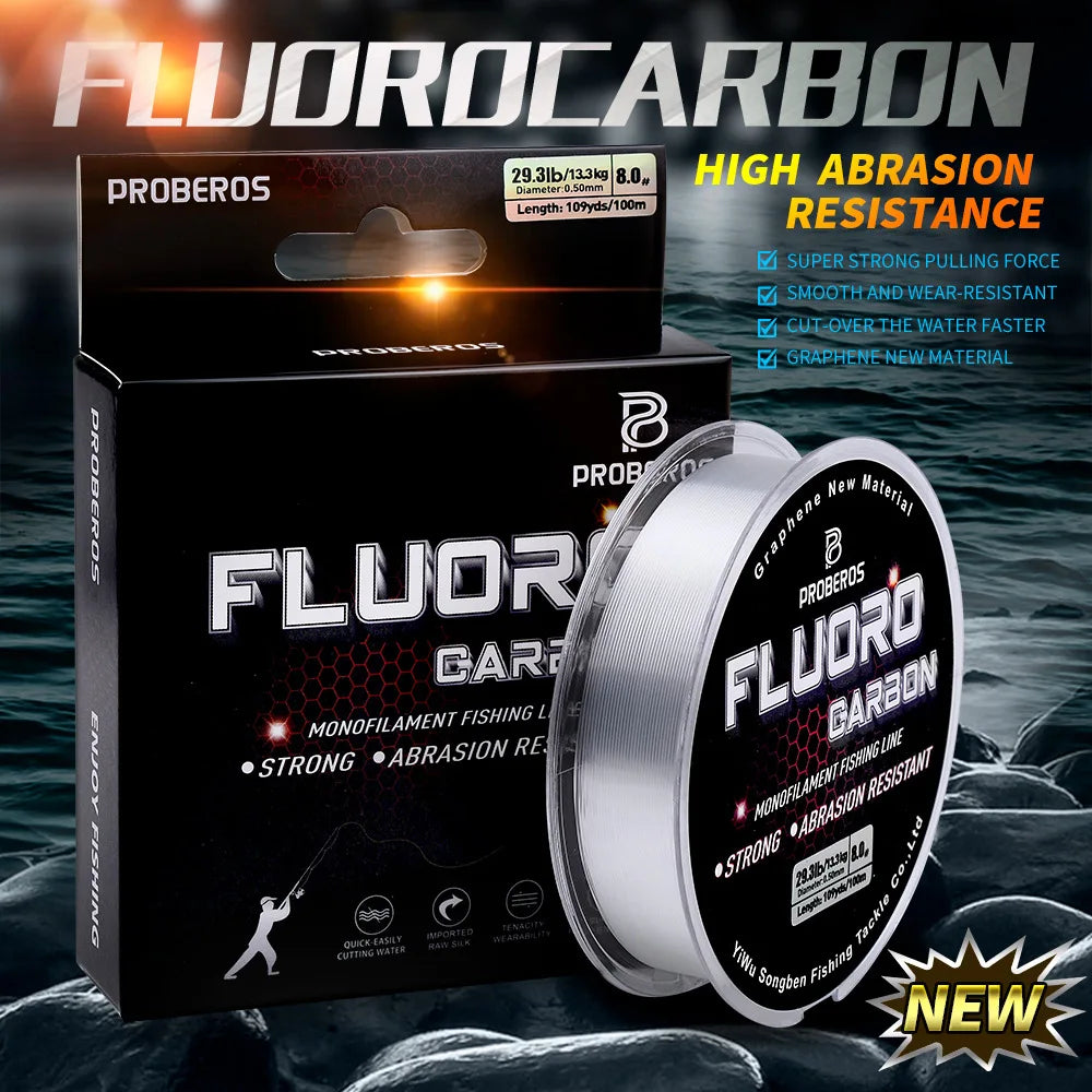 PROBEROS 100M Fluorocarbon Coating Fishing Line 2.2LB-58.12LB Carbon Fiber Monofilament Leader Line Carp Fishing Sinking Line