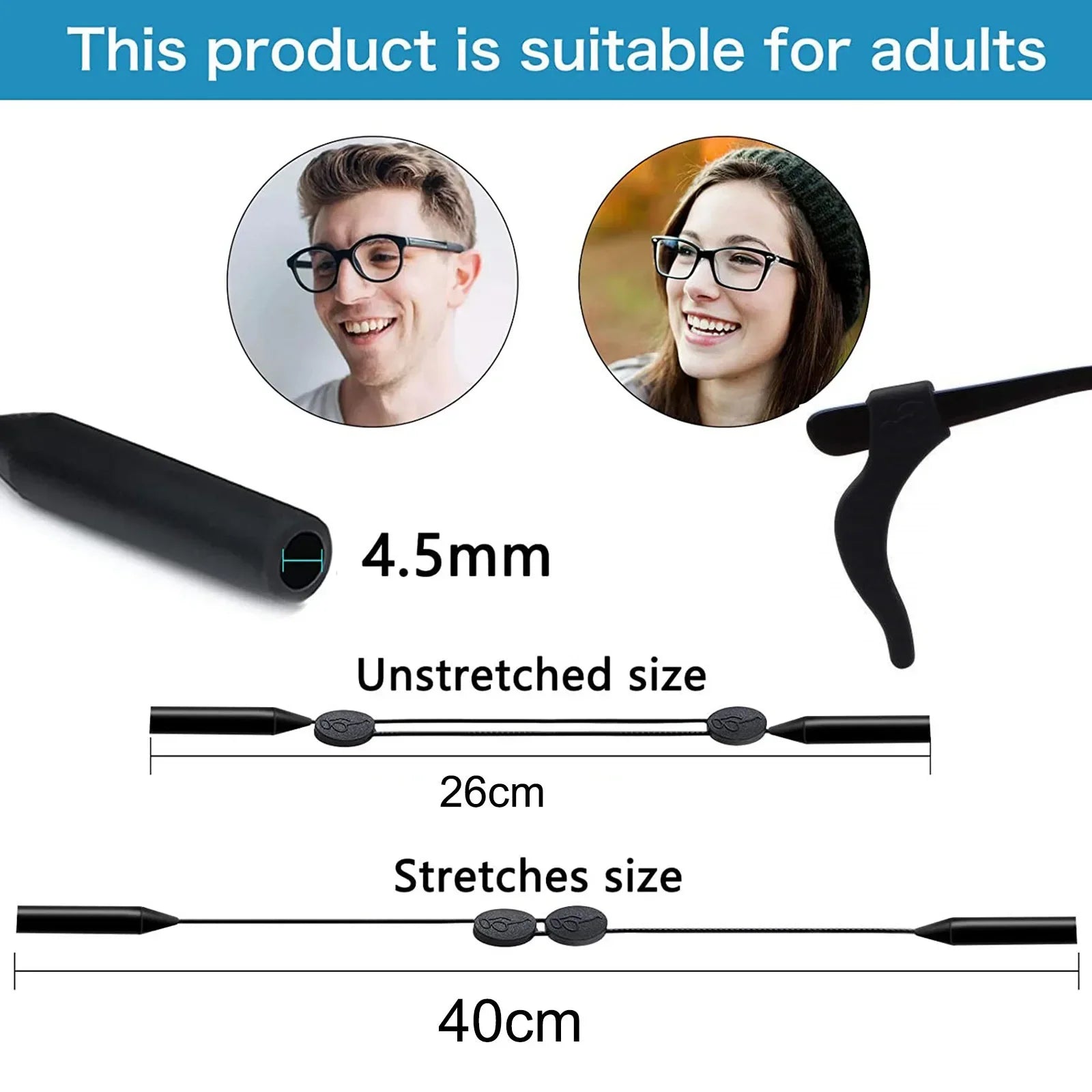 Silicone Universal Adjustable Eyewear Retainer Fit Sports Sunglasses Retainer Unisex Strap Safety Glasses Grip Holder Round-Head