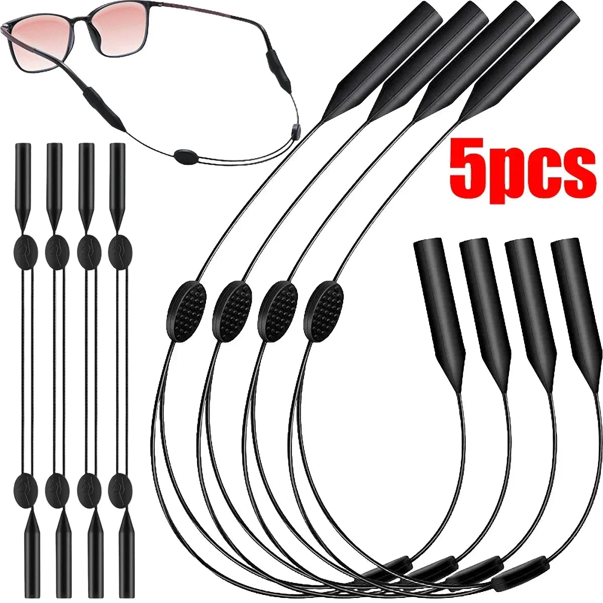 5pcd Universal Adjustable Eyewear Retainer Fit Sports Sunglasses Retainer Unisex Strap Safety Glasses Holder Large Round-Head