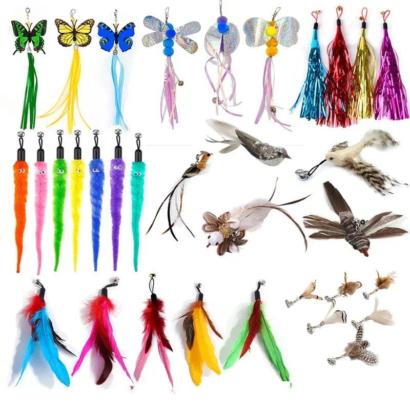 Cat Feather Toy Accessories False Birds Worm Toy with Bell Kitten Cat Toys Interactive Replacement Refill Foam Ball Training