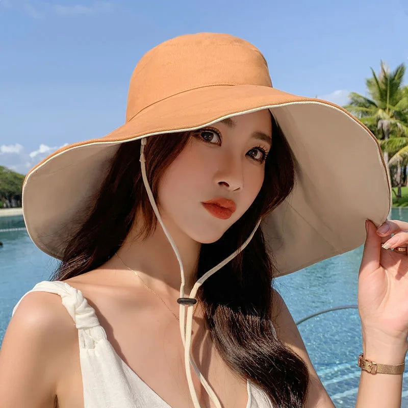 Wide Brim UPF 50+ Sun Hat Women Anti-UV Protection Hiking Fisherman Cap Fold Summer Solid Beach Hat 2023 Double sided Sun hat