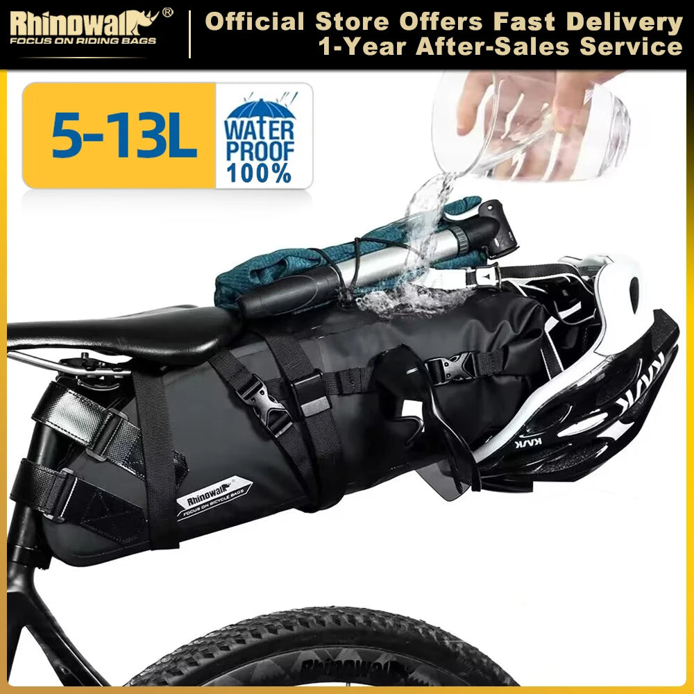 Rhinowalk Bike Waterproof Bicycle Saddle Bag Reflective Large Capacity Foldable Tail Rear Bag Cycling MTB Trunk Pannier Black