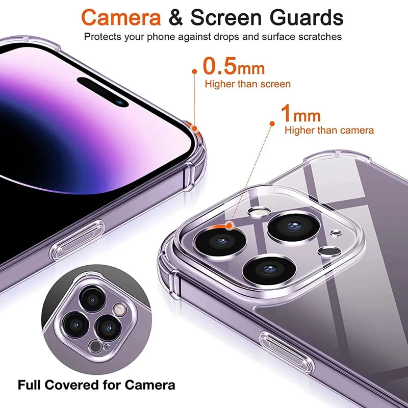 Shockproof Silicone Clear Phone Case for IPhone 12 13 11 14 Pro Max Mini Lens Protection Back Case for IPhone XS MAX XR 7 8 Plus