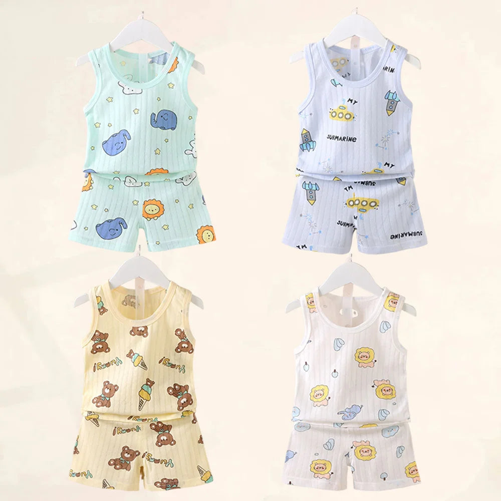 Mother Kids Clothes Baby Cotton Print  Children's Clothing T-shirt Vest Tops Shorts Sets Boys Girls Cute Breathable Summer