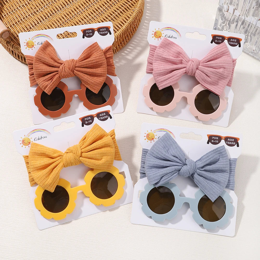 Fashion Baby Hair Glasses Accessories Set Nylon Bows Headband for Newborn Girl Lovely Hairclips Babe Sunglasses Headwear Sets