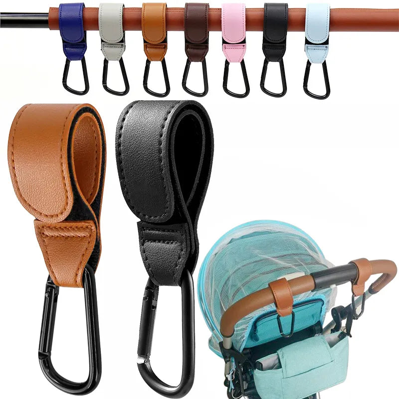 360-Degree Rotatable PU Leather Stroller Hook - Baby Bag Organizer for Cart and Pram Accessories