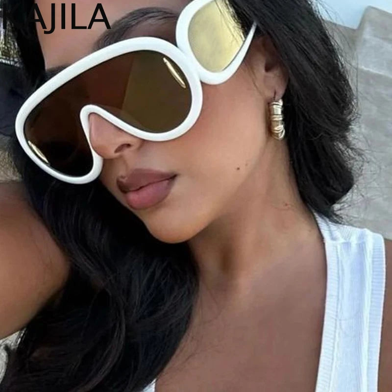 Oversized Wave Mask One-Piece Sunglasses Women Sports Y2K Punk Sun Glasses for Lady 2024 Luxury Brand Steampunk Eyewear Goggle