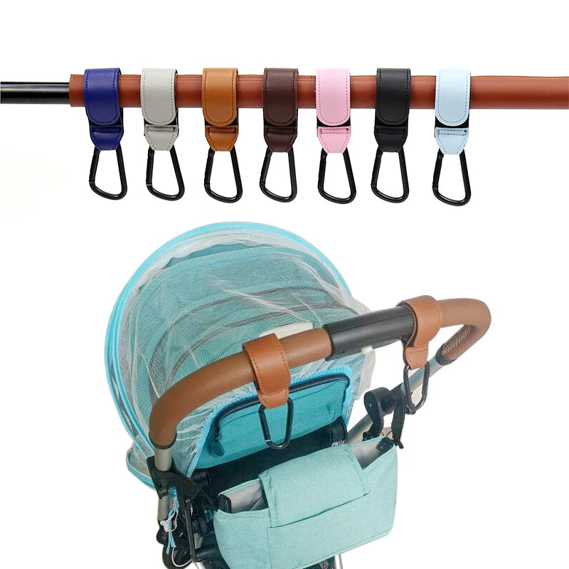 360-Degree Rotatable PU Leather Stroller Hook - Baby Bag Organizer for Cart and Pram Accessories