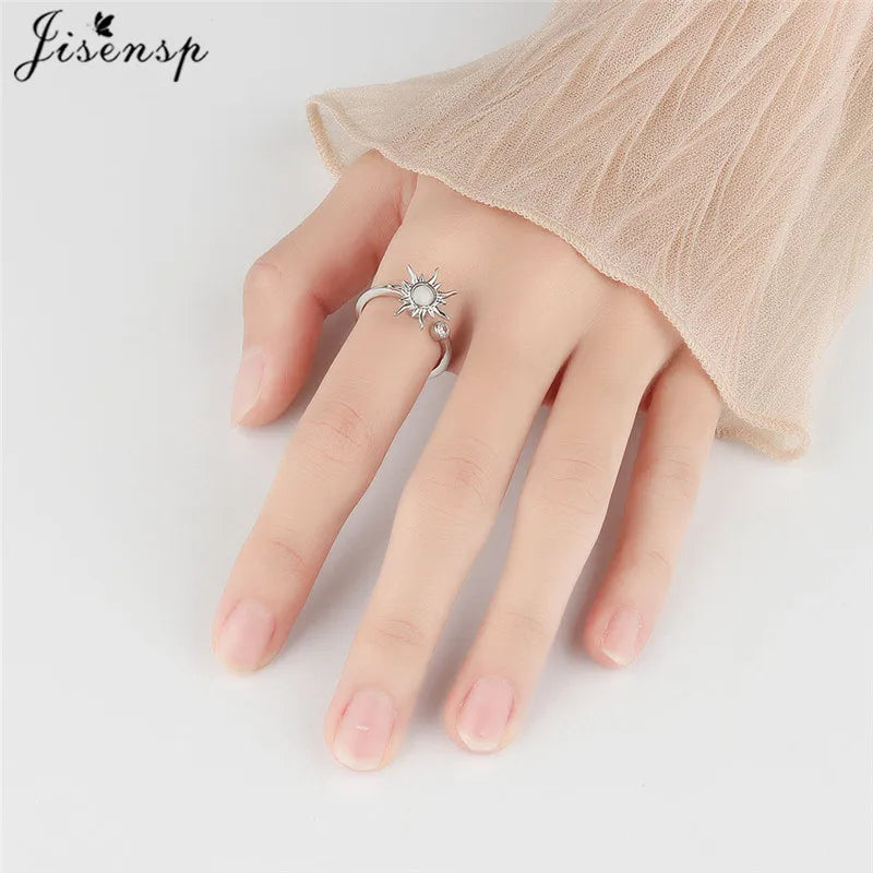 Luxury Fashion Fidget Spinner Ring Anxiety for Women Multiple Crystal Planet Butterfly Finger Rings Anti Stress Wedding Jewerly