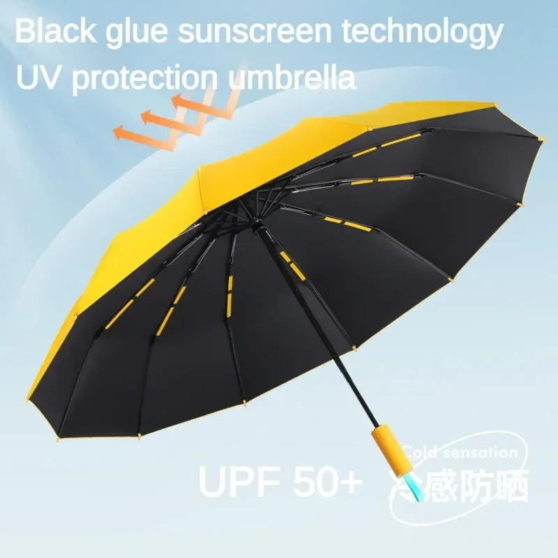 Windproof Strong Fully Automatic Folding Men Umbrella, Large Reinforced 72 Bone,Sun UV Protection Rain Umbrellas Women Parasol