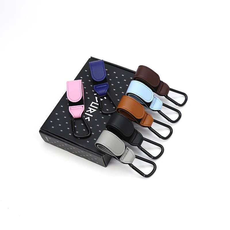 360-Degree Rotatable PU Leather Stroller Hook - Baby Bag Organizer for Cart and Pram Accessories