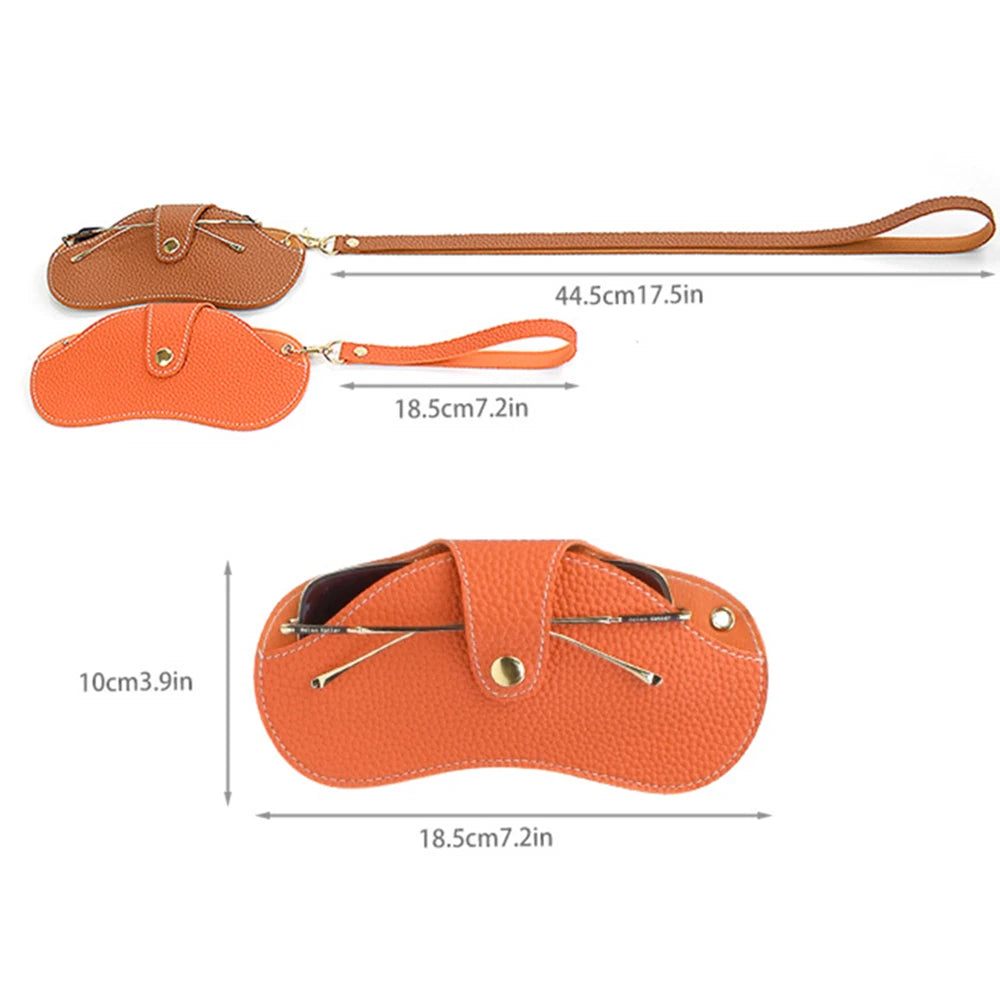 Portable Sunglasses Box Women Retro PU Leather Glasses Case Eyewear Pouch Bags Glasses Storage Pendant with Wristband Neck Strap