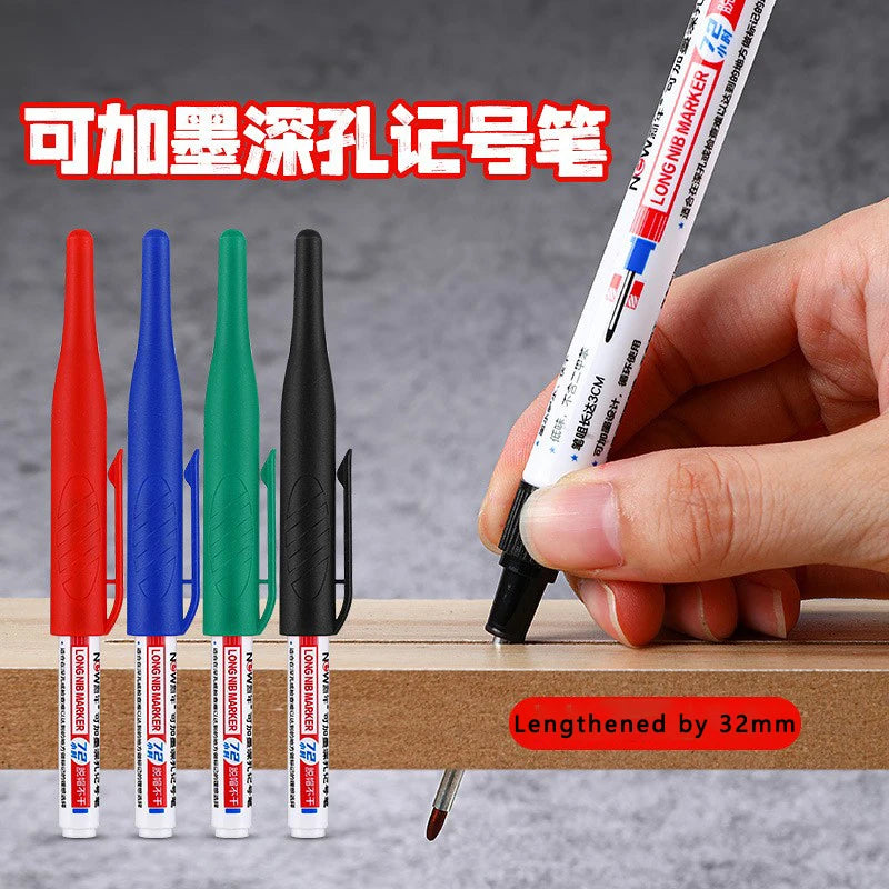 4Pcs/Set 30mm Deep Hole Long Nib Head Markers For Metal Perforating Pen Waterproof Bathroom Woodworking Decoration Multi-Purpose