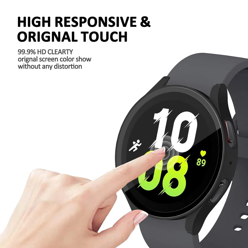 Tempered Glass+ PC Cover for Samsung Galaxy Watch4 5 6 44mm 40mm All Coverage Protective Bumper Case Galaxy Watch4 5 Accessories